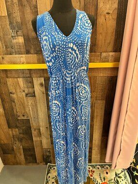 Anthropologie The Addison Story blue + white beachy maxi dress